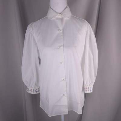 Uniforms To You Shirt Womens 32 White Peter Pan Collar Floral Cuff Medical