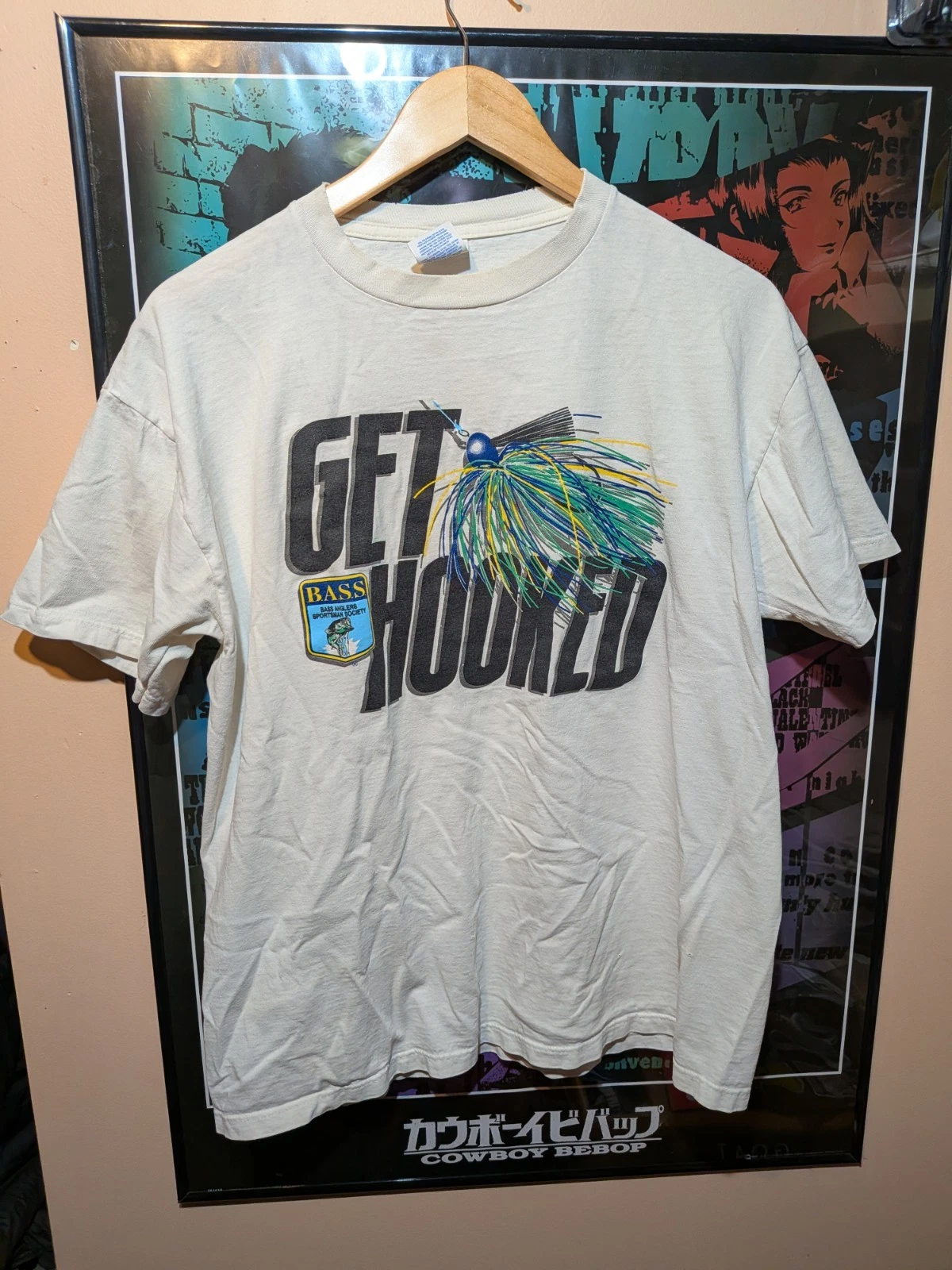 Vintage 90s Jerzees Get Hooked Fishing Shirt Size Large Made In USA