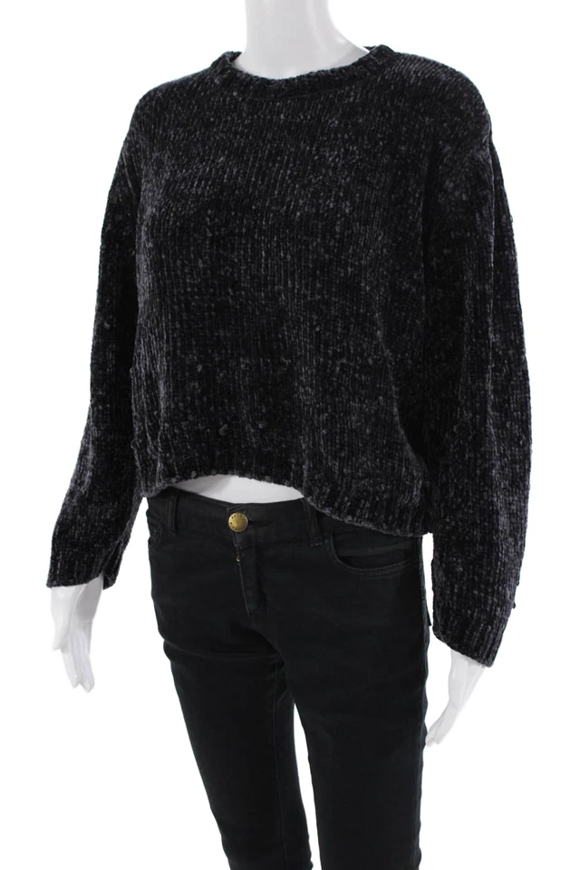 Suéter recortado tejido manga larga cuello redondo púrpura talla M de Bella Dahl para mujer Foto 2 de 4