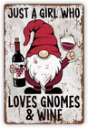 Funny Vintage Tin Metal Signs Home Décor, Just a Girl Who Loves Gnomes and Wine
