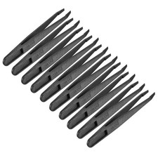 Black Plastic Slant Tip Anti-static Tweezers 4.7" Length 10pcs