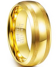 8mm Tungsten Men Band Dome Wedding Ring Engagement Promise Ring Men Gold Plated