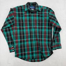 VTG 80's 90s Wrangler Pearl Snap Mens Sz Medium Plaid Western Lightweight Shirt
