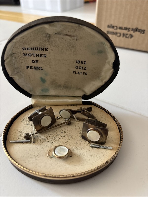 Vintage Genuine Mother Of PEARL  18KT Gold Plated Cufflinks set -red dried out