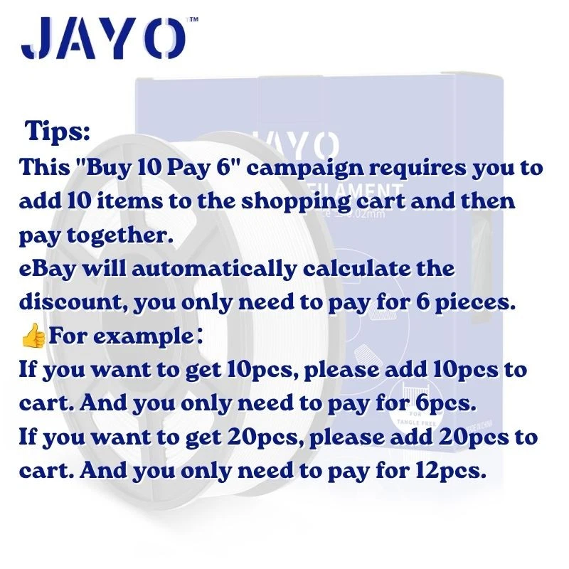 【Buy 10 Pay 6】JAYO 1.1KG 1.75MM PLA Classic ABS PETG SILK TPU 3DPrinter Filament