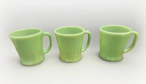 3 VINTAGE Anchor Hocking Fire King Jadeite D-handle coffee mugs oven ware cup