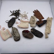 Antique 10 pc Lot Antique Children's Leather Shoes Glove Stocking Laces Booties