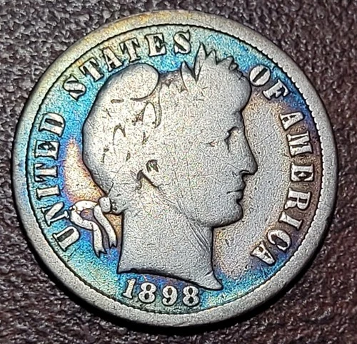 1898-S Barber Dime GOOD+ Details Better Date Silver 10c Coin cleaned re-toning