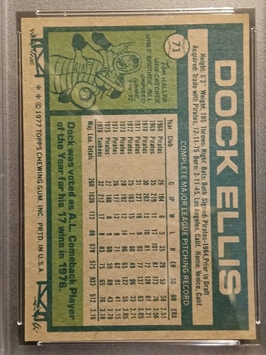 1977 Topps - Dock Ellis #71 - Grade 9 - Foto 2 di 2