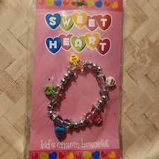 Valentines Day little girls stretch charm bracelet conversation hearts D3