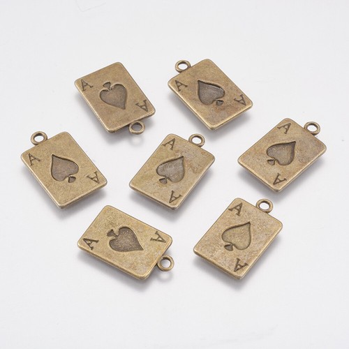 6 Ace of Spades Charms Antiqued Bronze Playing Card Pendants Poker Findings