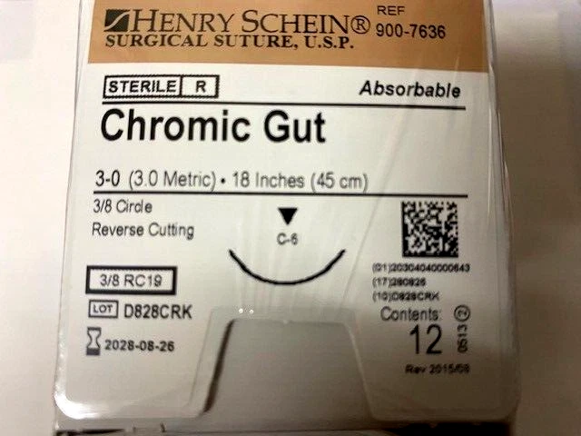Henry Schein Dental 3-0 Chromic Gut suture C6 18" same as Look 525B