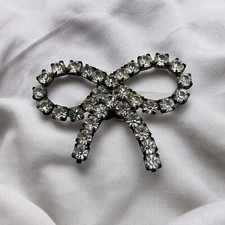 Icy Clear Rhinestone Bow Ribbon Vintage Silver Tone Metal Shoe Clip 1 Only 