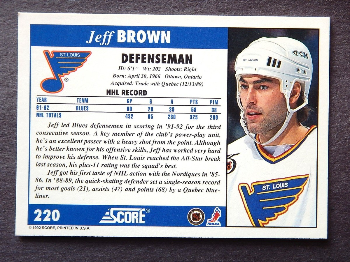 Jeff Brown #220 Score 1992 Hockey Card (St Louis Blues) | eBay
