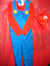 Mario Costume Boys Large 10/12 - Super Mario Bros Red Blue Jumpsuit Hat