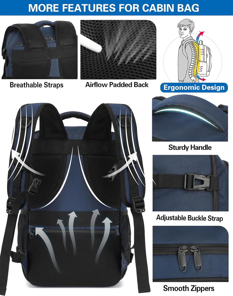 Zaino Cabina Ryanair 40x20x25 - Bagaglio A Mano Impermeabile Con USB Per Uomo/Donna