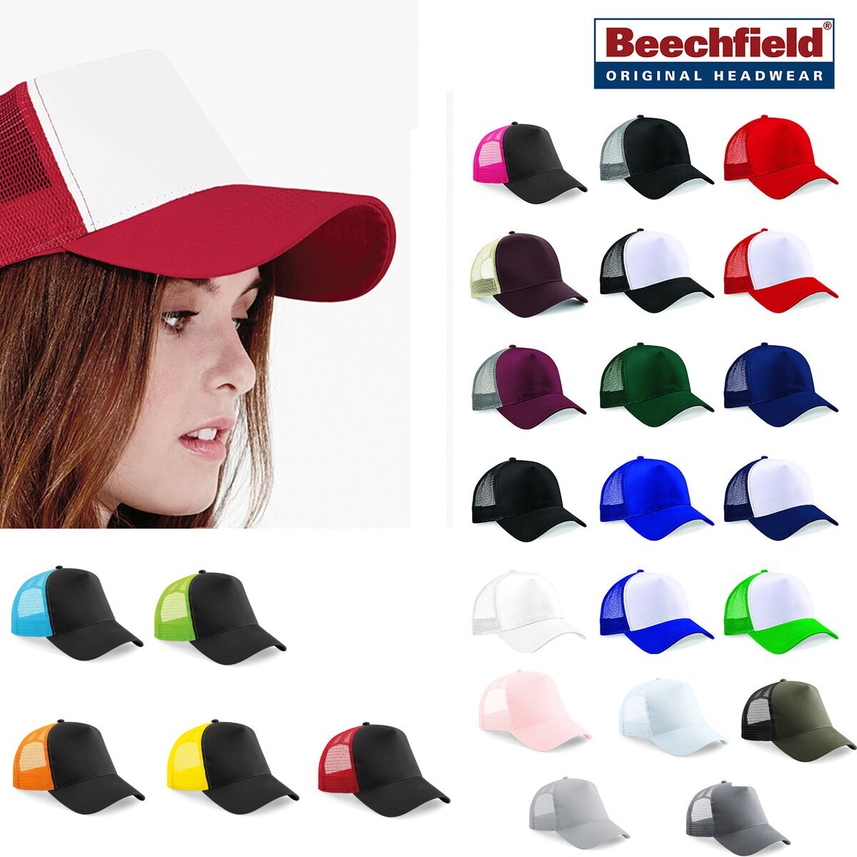 Gorra de béisbol Beechfield Snapback Trucker B640 - estilo retro unisex malla