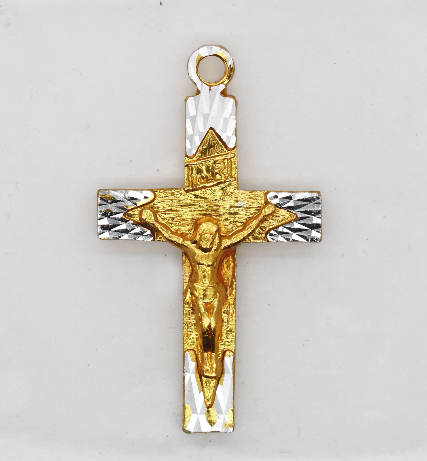 Crucifix Cross Diamond Cut Sparkling Jesus Gold and Silver Pendant Charm 1 inch