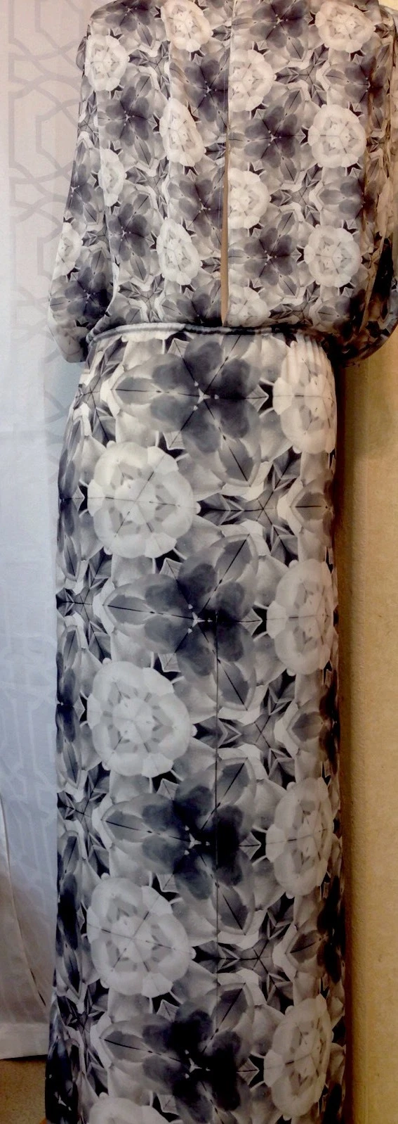 ACNE STUDIOS Abito lungo acne grigio floreale poli si sente come seta taglia 34 spacco schiena