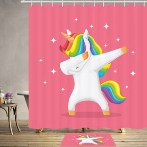 Colored Unicorn Animal Shower Curtain Bathroom Decor Waterproof Polyester 71"