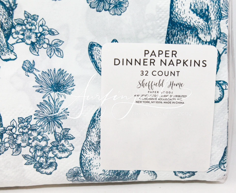 Dinner Napkin Bathroom Guest Towel 2 pack Blue Toile 32 Ct Easter Bunny Rabbit - Image 4 of 4