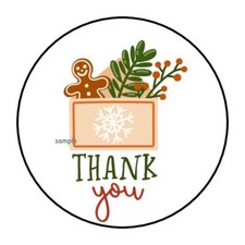 30 THANK YOU CHRISTMAS ENVELOPE SEALS LABELS STICKERS 1.5" ROUND GINGERBREAD
