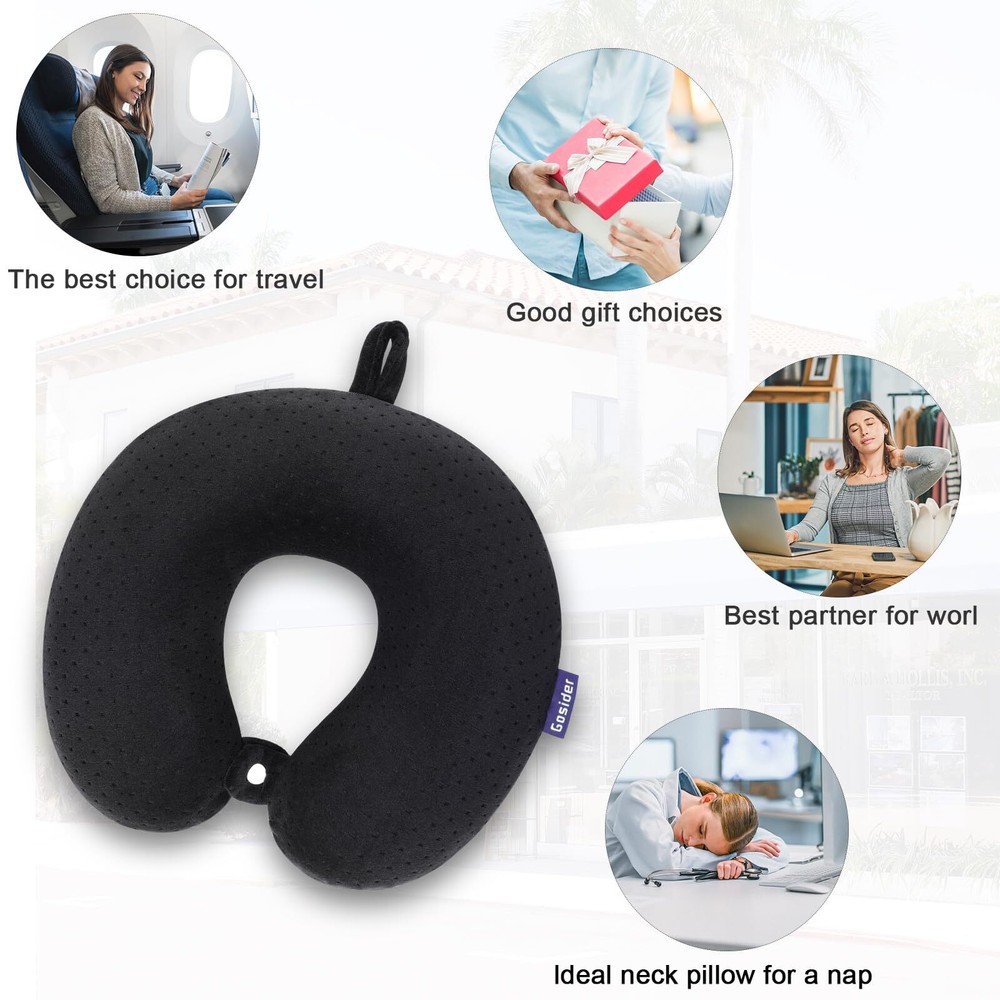 Memory Foam Neck Pillow for Airplane Travel Comfort