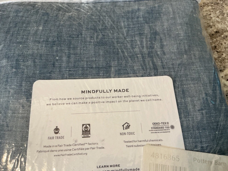 1)Pottery Barn Belgian Flax Linen Curtain Panel 50 x 84 Blue Chambray NWT - Image 2 of 2