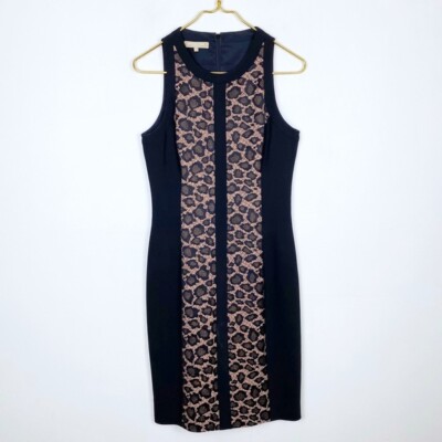 black long sleeve michael kors leopard sheath dress $325 Michael Kors Women's Black Leopard Corded Lace Loose Fit Mini Dress Size XL