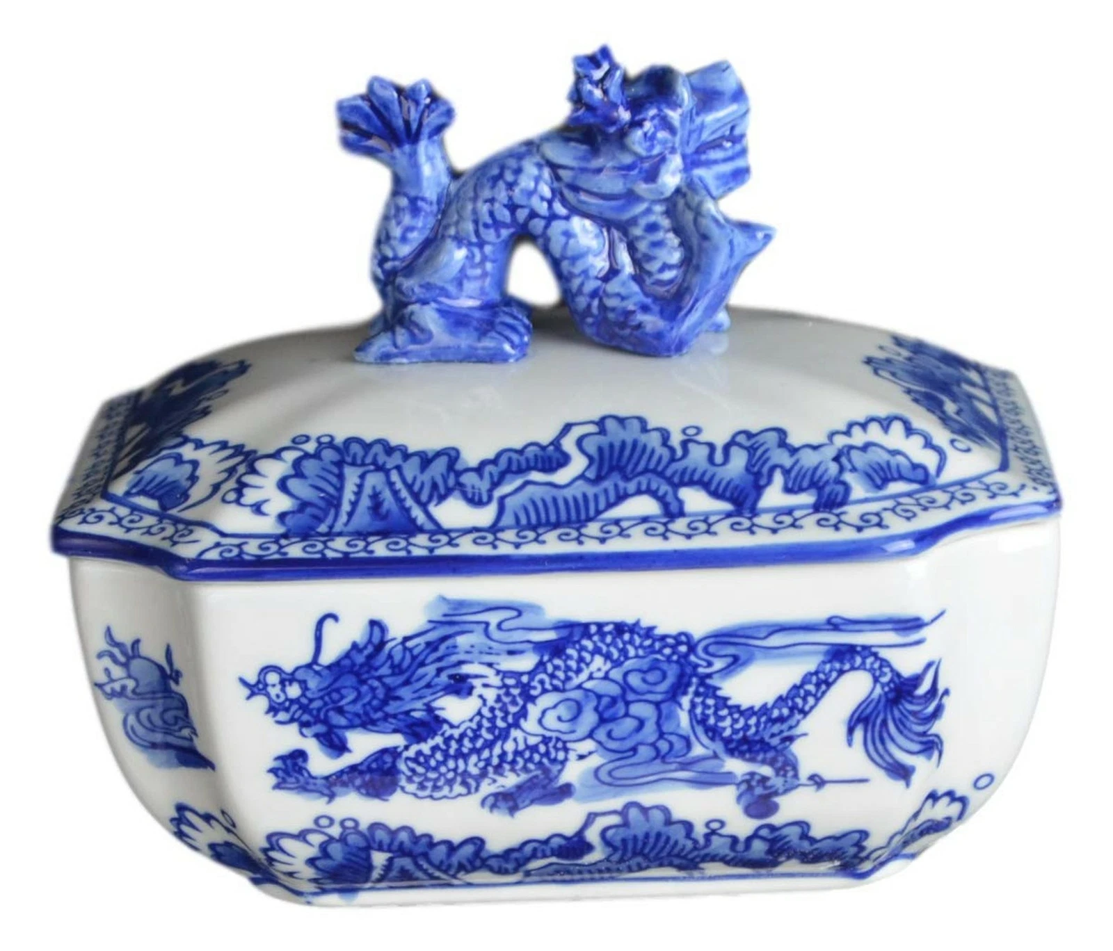 Festcool Classic Blue and White Ceramic Porcelain Jar Vase, Rectangle Caniste...