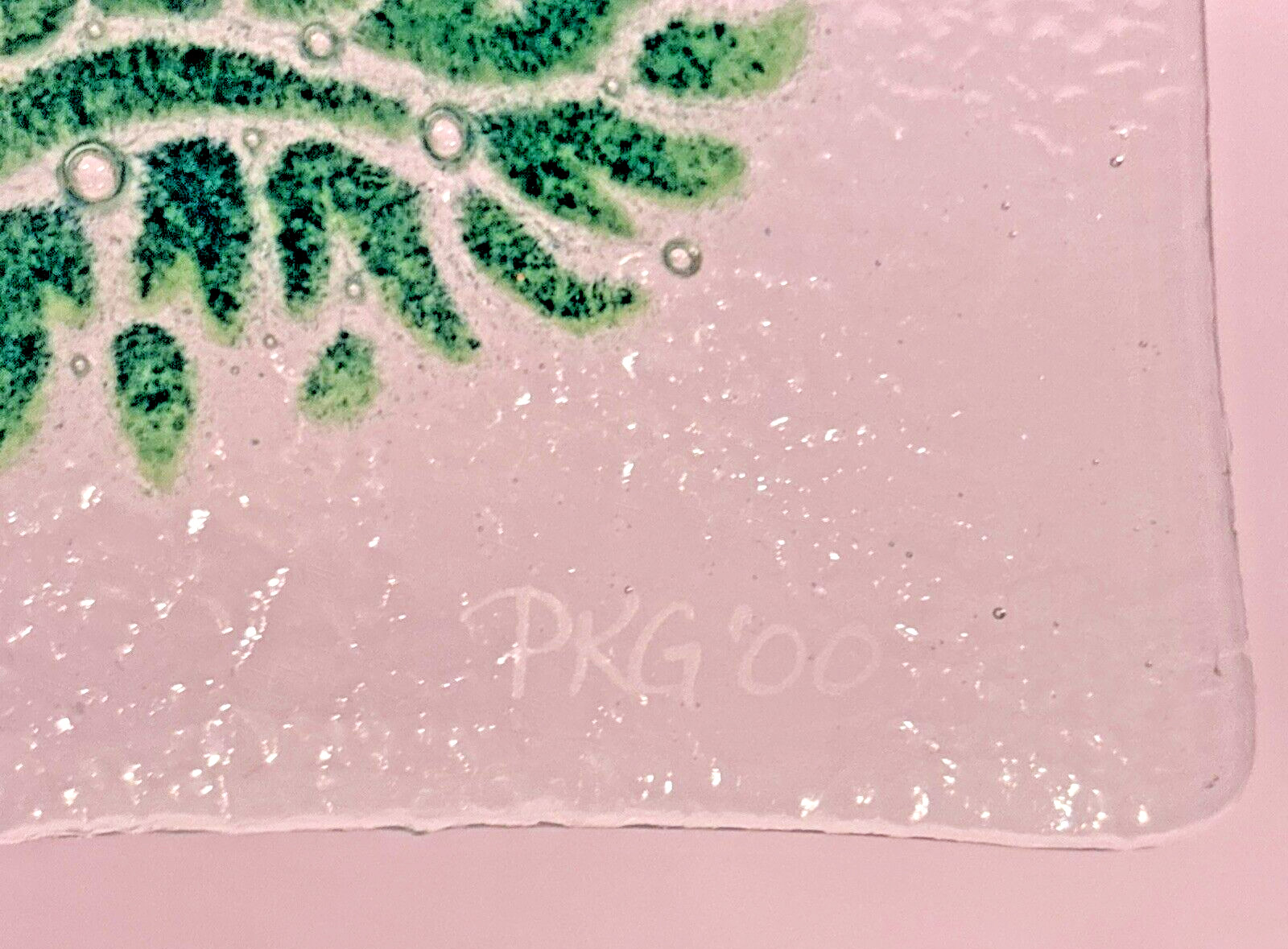 Signed & Dated Peggy Karr Fused Art Glass Tray Platter Bunny Rabbit 9.75 x 5.75