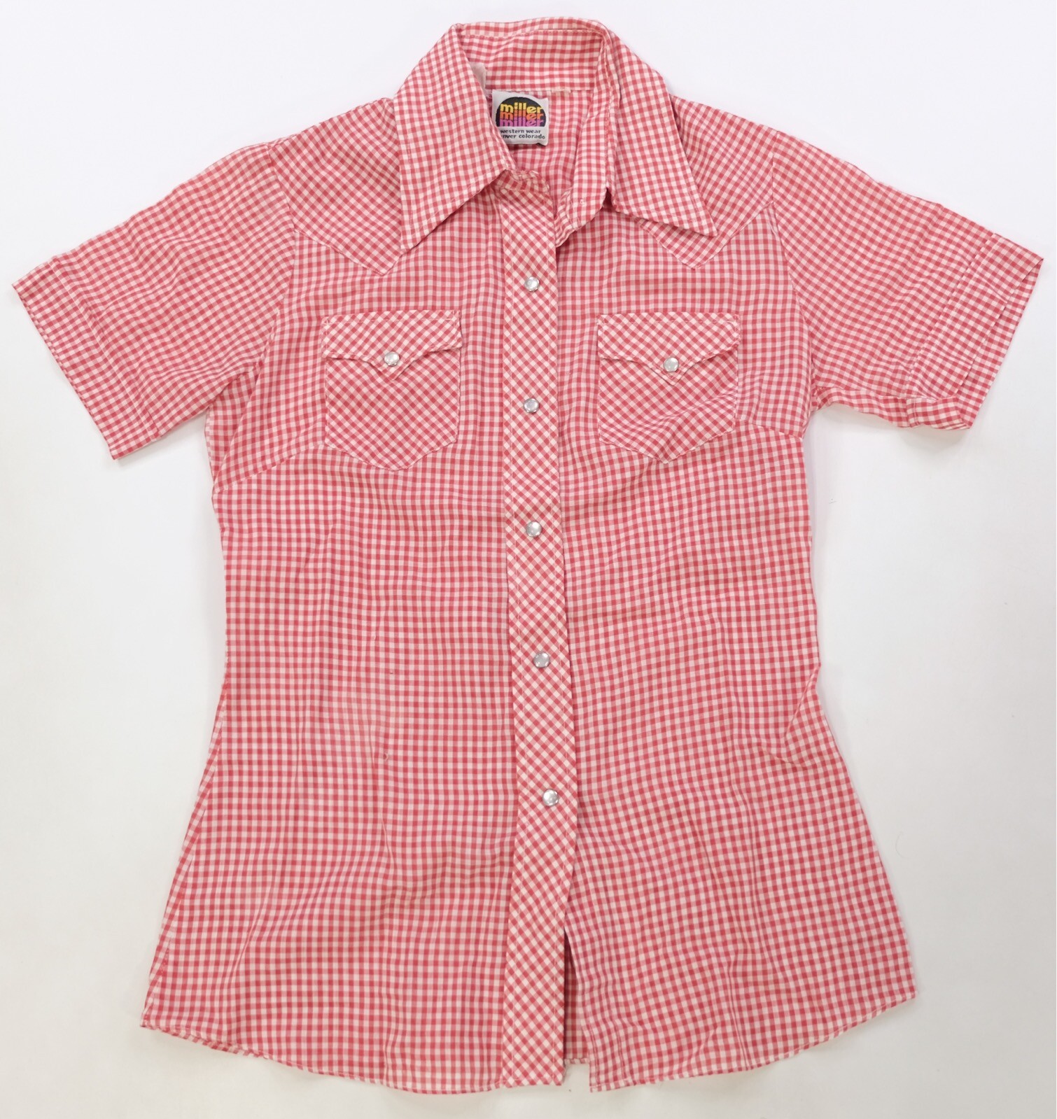 Chemise Vintage Miller Western Wear – Bleue, Broderie Perle, Snap, Taille 15/33
