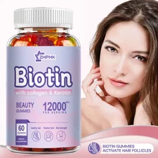 Hydrolyzed Collagen Gummies with Vitamin C, Zinc & Biotin -60 Gummies