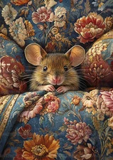 Mouse Sleeping Cozy Cottage Floral Victorian Rat Animal Fairytale Art Print y11