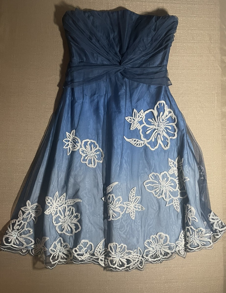 Coast Women's 14 Dress Formal Blue Short Embroidered White Flowers  Strapless | eBay