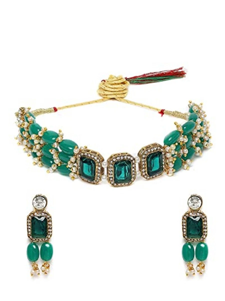 Green color choker necklace clearance