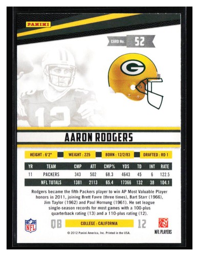 2012 Panini Rookies & Stars Longevity #52 Aaron Rodgers - Picture 2 of 2