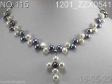 7-8mm White & Gray Akoya Cultured Pearl cross Pendants Necklace