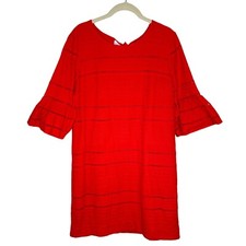 J. Crew Red/Coral Bell Sleeve Embroidered Shift Dress, 6