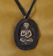 Solid Old BUDDHA AMULET from NEPAL in Yak Leather