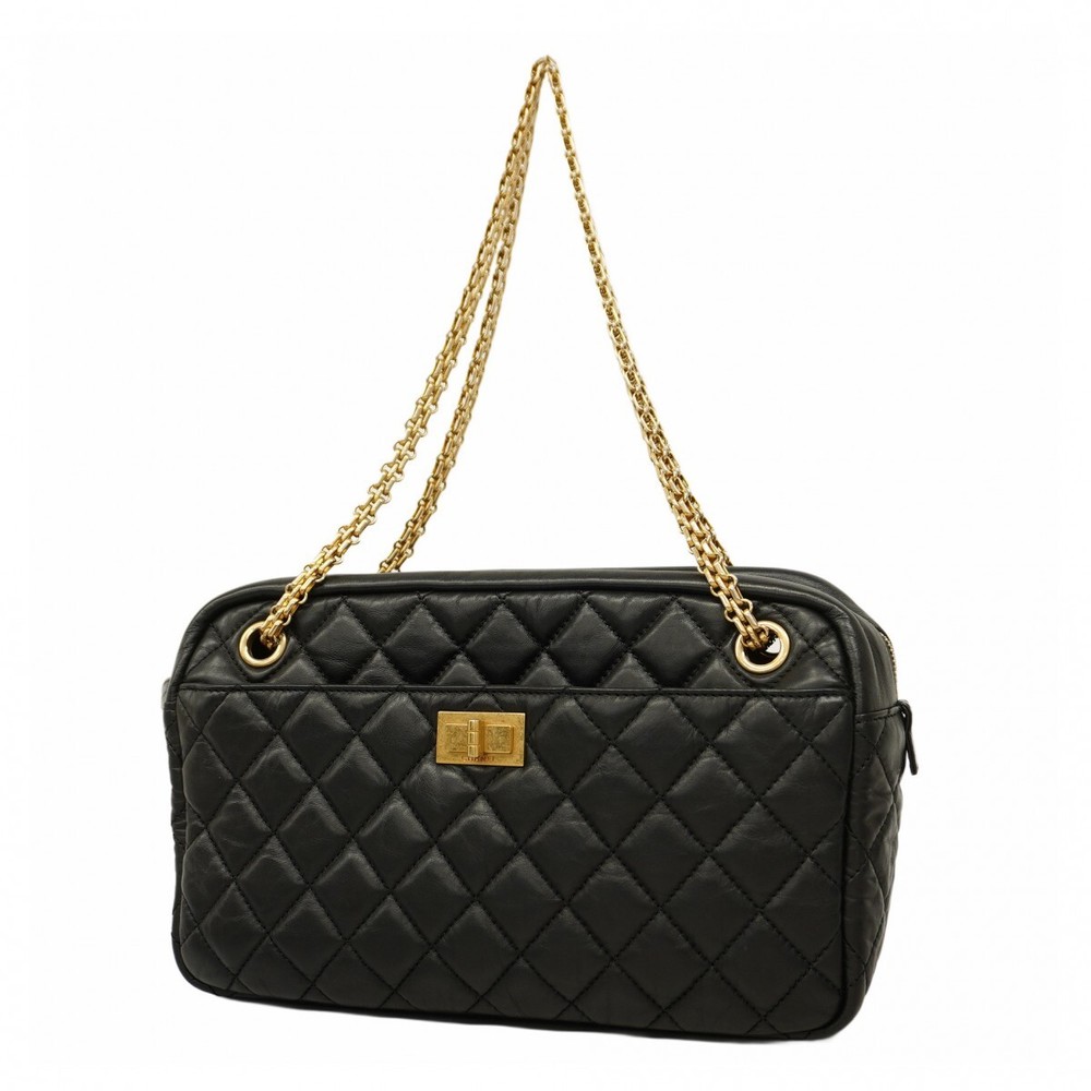 Auth [4ta0028] CHANEL Shoulder Bag 2.55/matelasse ChainShoulder Lambskin Bla...