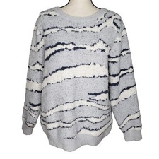 Barefoot Dreams Seaside Pullover Sweater XL Gray White Camo L/S Crew Neck