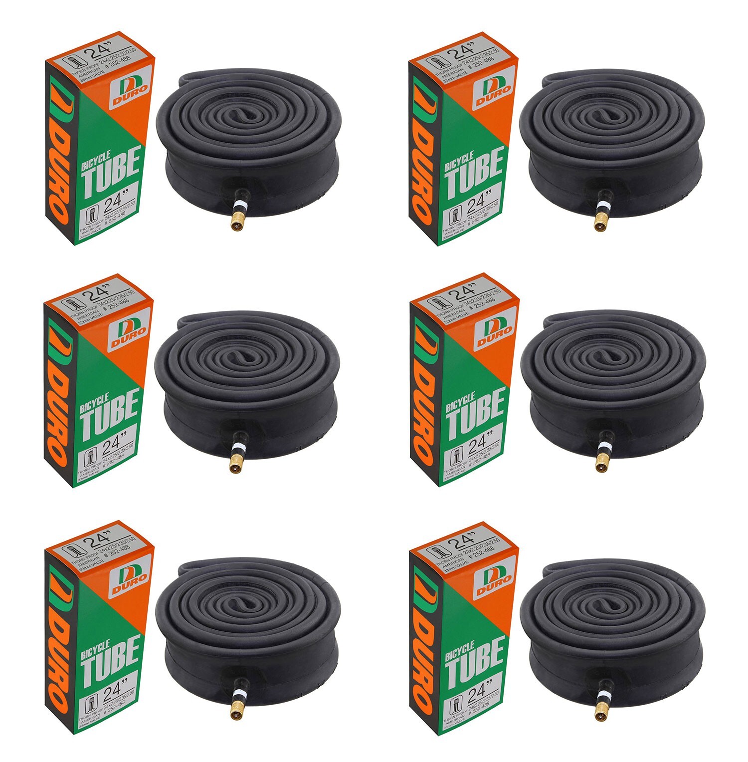 6 HEAVY DUTY THORN RESISTANT DURO BIKE TUBES 24 X 2.25/2.50 33MM SCHRADER VALVE.
