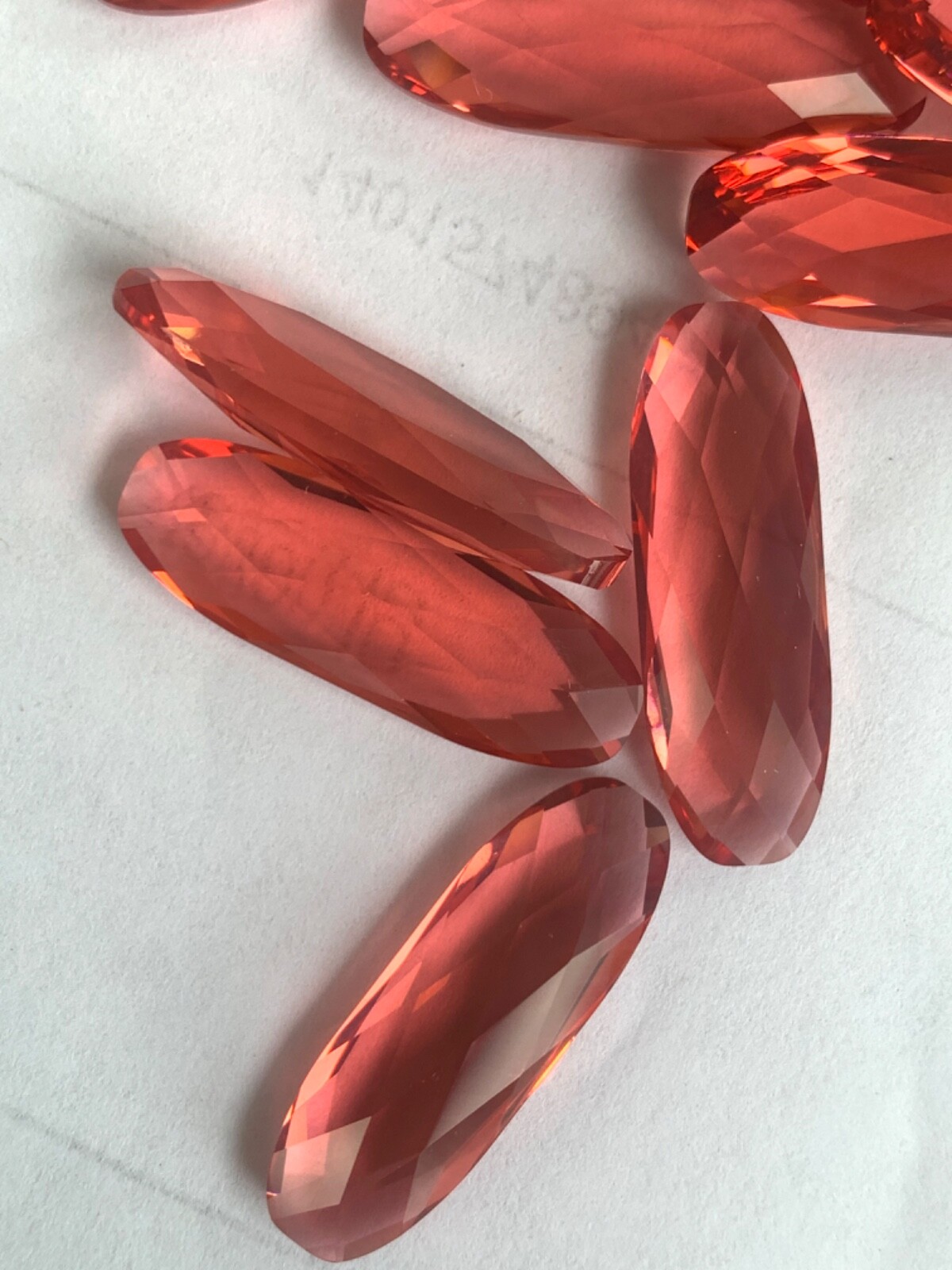 Six Swarovski A4161 Padparadscha Long Faceted Unfoiled Rhinestones - 27x9mm