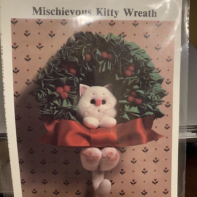 VTG Mischievous Kitty Wreath Pattern Christmas Everyday 10'' Joyce M Gillis 1980