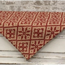 NEW PRIMITIVE Farmhouse TABLE RUNNER CHRISTMAS ROSE Deep Red Creamy Tan 56"x14"