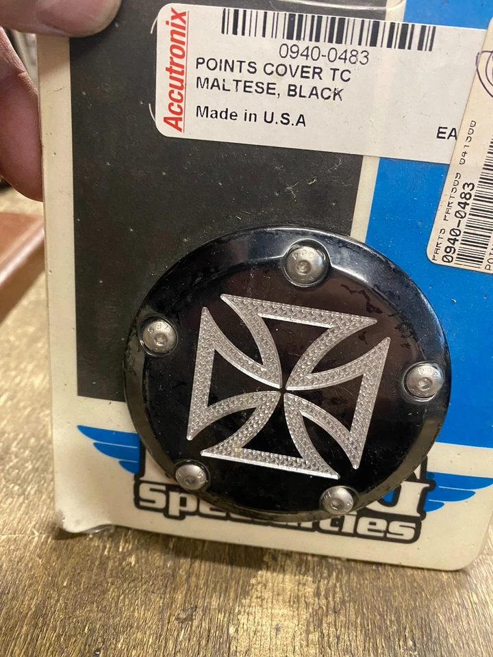 Accutronix Timer Points Cover Harley Maltese Cross Black Dyna FLH Softail FXD - Image 2 of 4