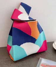 Knit Wristlet Or Handle Pouch Bag Purse  Lightweight Foldable Multi-Colors  New