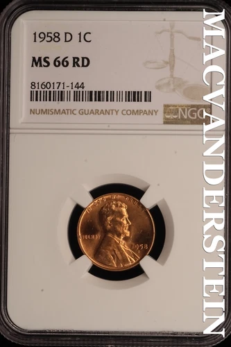 1958-D Lincoln Wheat Cent - NGC MS 66 RD - Brilliant Uncirculated  #SLE39