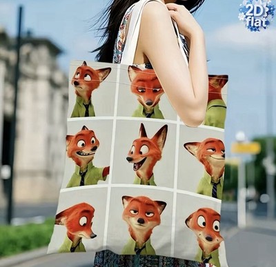 New 16  Disney Zootopia NICK WILDE Canvas Bag FOX Purse Shopping Tote MUG SHOTS